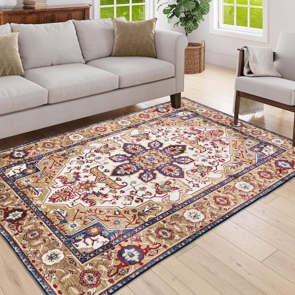 Vintage 5 ft. x 7 ft. Bohemia Multi-Colored Non-slip Washable Area Rug For Living Room Kitchen Bedroom Living Room