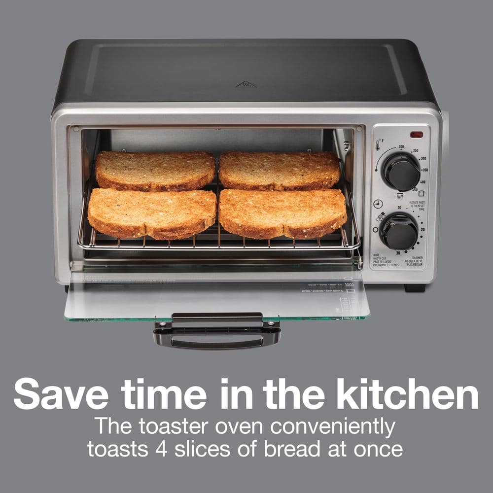 Proctor Silex Black and Silver 4-Slice Toaster Oven Broiler