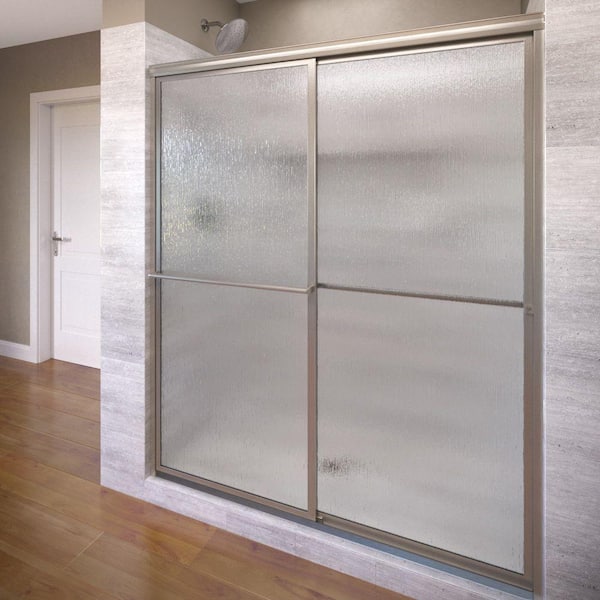 Basco Basco Deluxe Framed Sliding Shower Door, Fits 50-52 in. Opening, Rain Glass, Brushed Nickel Finish
