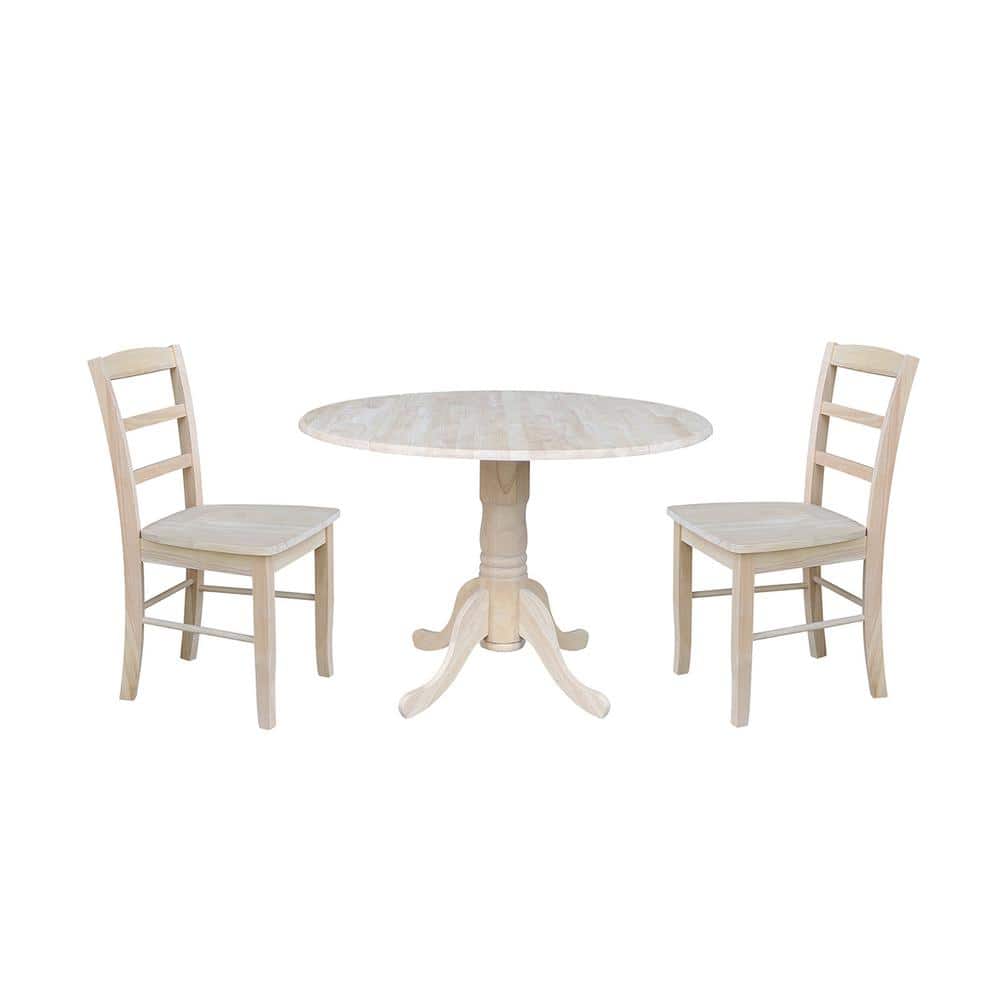Unfinished Hardwood Dual Drop Leaf Table with 2 Chairs