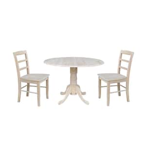 Brynwood 3-Piece 42 in. Unfinished Round Drop-Leaf Wood Dining Set with Madrid Chairs
