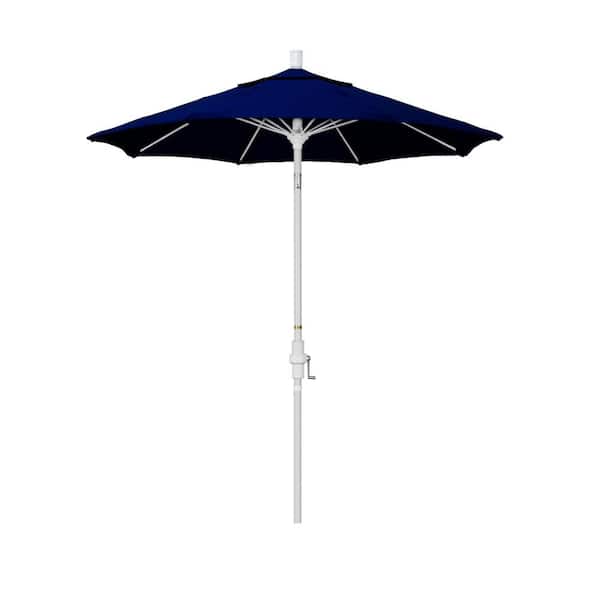 California Umbrella 7.5 ft. Matted White Aluminum Market Collar Tilt Patio Umbrella Fiberglass Ribs and in True Blue Sunbrella