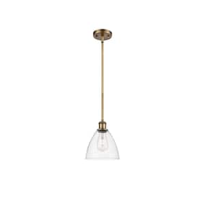 Bristol Glass 1-Light Brushed Brass, Clear Shaded Pendant Light with Clear Glass Shade