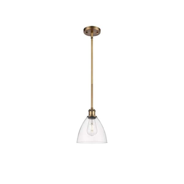 Innovations Bristol Glass 1-Light Brushed Brass, Clear Shaded Pendant Light with Clear Glass Shade