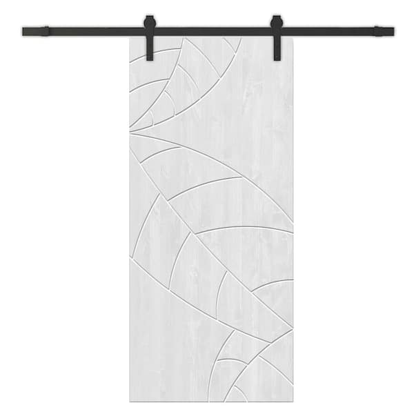 CALHOME 32 in. x 80 in. White Stained Pine Wood Modern Interior Sliding Barn Door with Hardware Kit