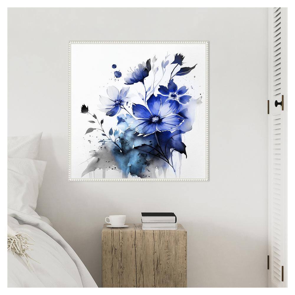 Blue Spring Floral III Abstract Canvas Wall Art with White Floater Frame