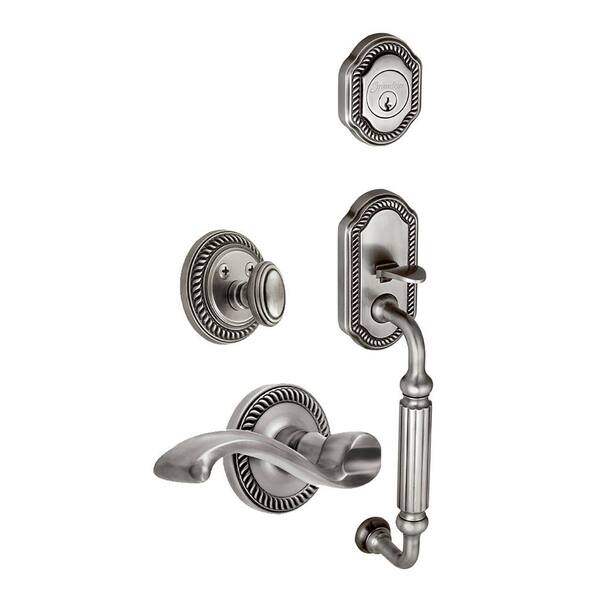 Grandeur Newport Single Cylinder Antique Pewter F-Grip Handleset with Right Handed Portofino Lever