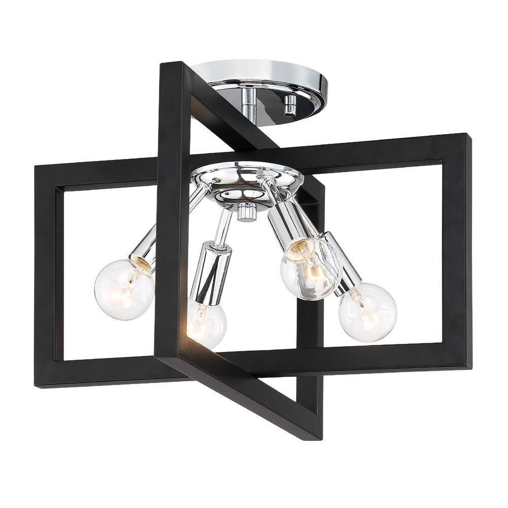 Xander 14'' Chrome Steel Retro Drum Semi-Flush Mount Light