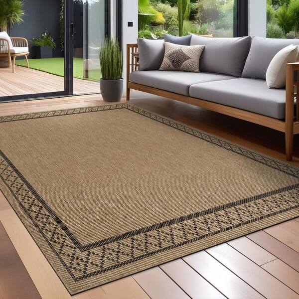 Haven 4 ft. x 6 ft. Natural Border Diamond Washable Easy Jute Modern Indoor Outdoor Area Rug