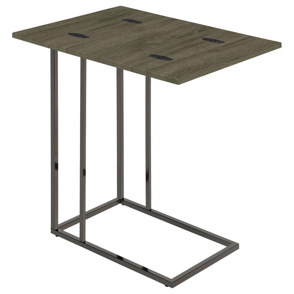 Weathered Gray Metal and Wood Rectangular Snack Table