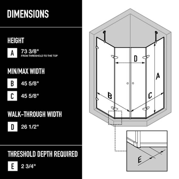VIGO Gemini 46 in. L x 46 in. W x 73 in. H Frameless Pivot Neo