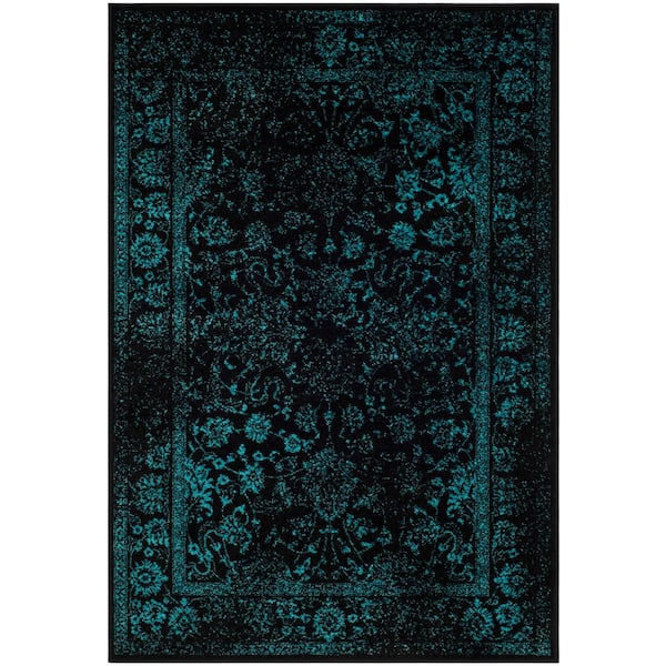 Adirondack Black/Teal 6 ft. x 8 ft. Border Distressed Area Rug