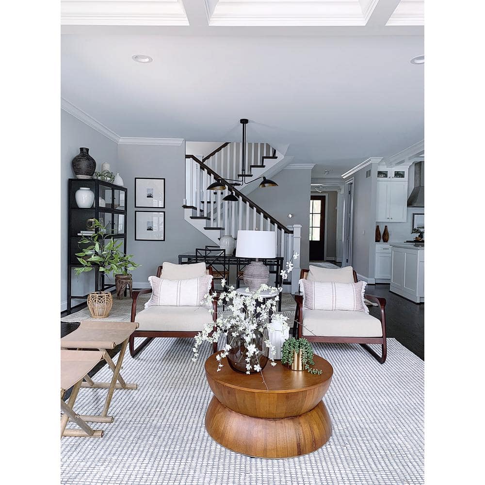 Elegant Ivory 6' x 6' Square Hand-Woven Wool & Viscose Area Rug