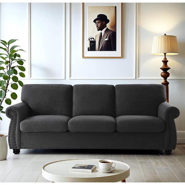 US Pride Furniture Chester 91 in.  Wide Rolled Arm Velvet Modern Rectangle Sofa in.  Black