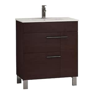 Cup 24 in. W x 18 in. D x 34 in. H Bath Vanity in Wenge (Dark Brown) with White Ceramic Top with White Sink