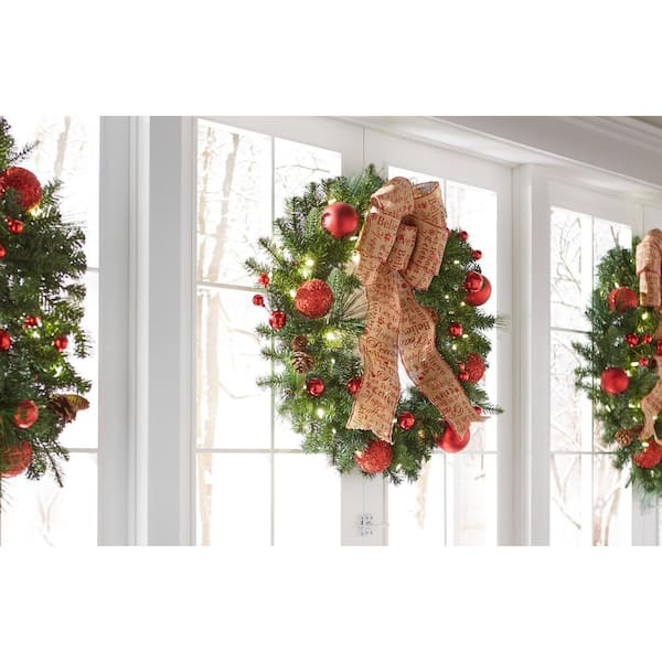 30 in. Battery Operated Holiday Burlap Artificial Wreath with 50 Clear LED Lights