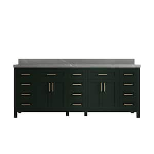 Cambridge 84 in. W x 22 in. D x 36 in. H Double Sink Bath Vanity in Dark Green with 2 in Piatra Quartz Top