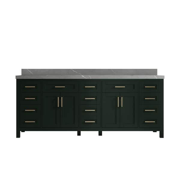 Willow Collections Cambridge 84 in. W x 22 in. D x 36 in. H Double Sink Bath Vanity in Dark Green with 2 in Piatra Quartz Top