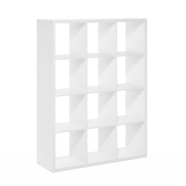 Furinno Cubicle 57.95 in. Tall White Wood 12-Cube Bookcase