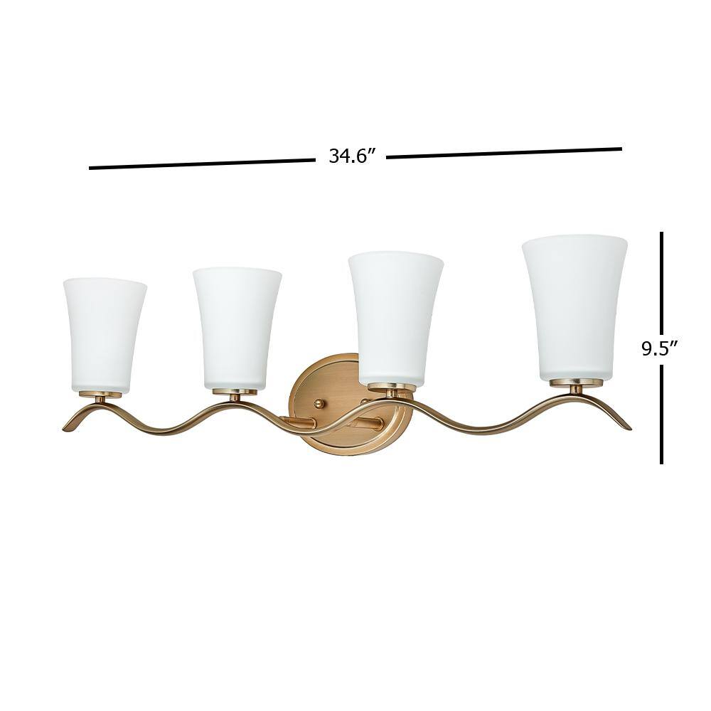 Gold 34.6" Vanity Light with White Glass Shades