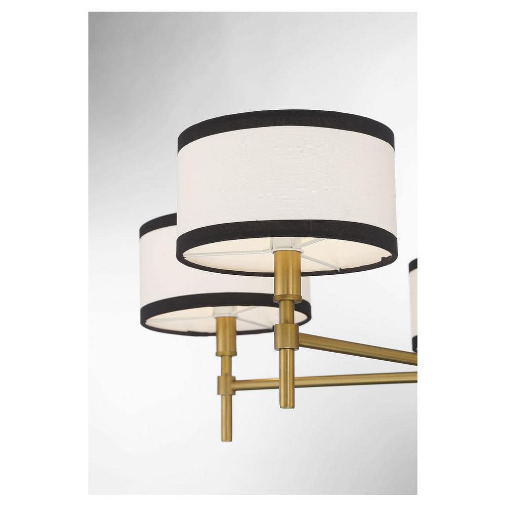 Meridian Classic 5-Light Chandelier in Natural Brass with Two-Tone Drum Shades