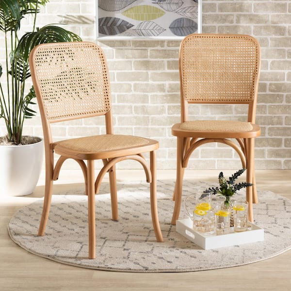 Baxton Studio Neah Beige and Natural Brown Dining Chair Set of 2