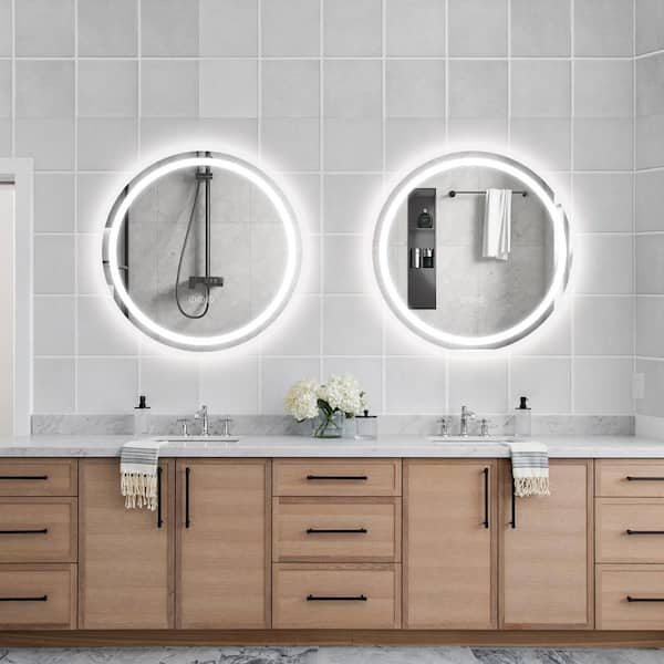 28 in. W x 28 in. H Round Frameless LED Lighted Anti-Fog Modern Wall Bathroom Vanity Mirror in Tempered Glass