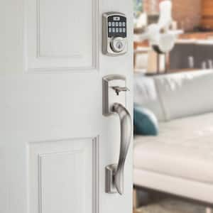 Aura Satin Nickel Single Cyl. Elec. BT Keypad Smart Lock Deadbolt Feat SmartKey Security/Avalon Handle and Tustin Lever