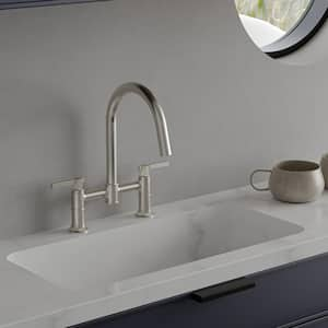 Modern Double Handle 2-Holes Deck Mount Bridge Kitchen Faucet With 360 Swivel Spout Sink Faucet in Brushed Nickel