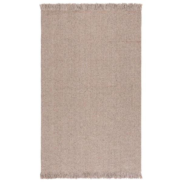 Natural Fiber 3 ft. x 5 ft. Beige Woven Solid Fringe Area Rug