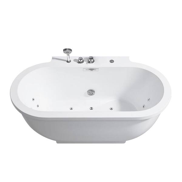 ARIEL 70.1 in. Center Drain Oval Apron Front Whirlpool Bathtub in White
