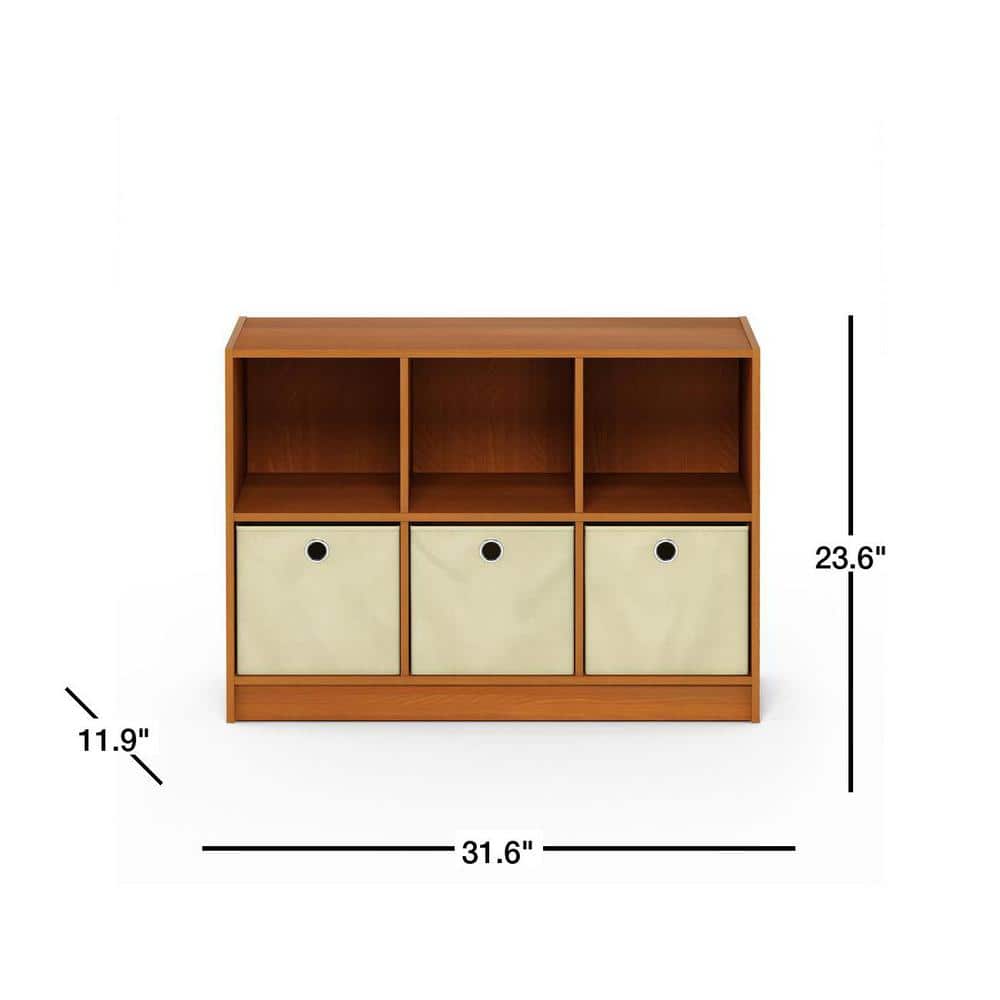 Modern Black Wood 6-Cube Storage Organizer with Bins