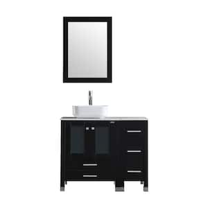 36 in. W x 21.7 in. D x 29.5 in. H Single Sink Bath Vanity in Black with White Top and Mirror