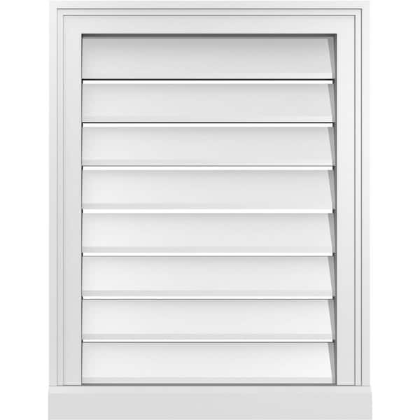 Ekena Millwork 20 in. x 26 in. Vertical Surface Mount PVC Gable Vent: Functional with Brickmould Sill Frame