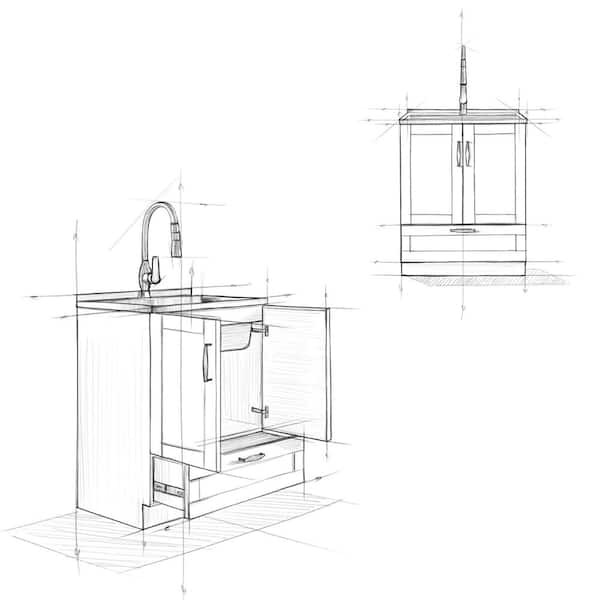 Simpli Home Reed Deluxe 28 inch Laundry Cabinet with Pull-Out Faucet and Stainless Steel Sink, Pure White