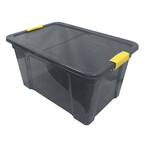 9.5 Gal. Storage Box Translucent in Grey Bin with Yellow Handles with cover
