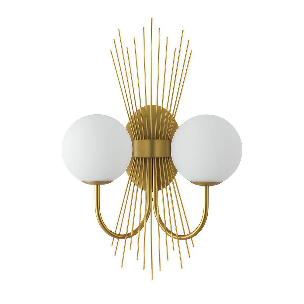 Ryn 2-Light Brushed Gold 21.7 in. J-Shaped Modern Wall Sconce with Milky White Glass Globes price history on PriceWatchPro