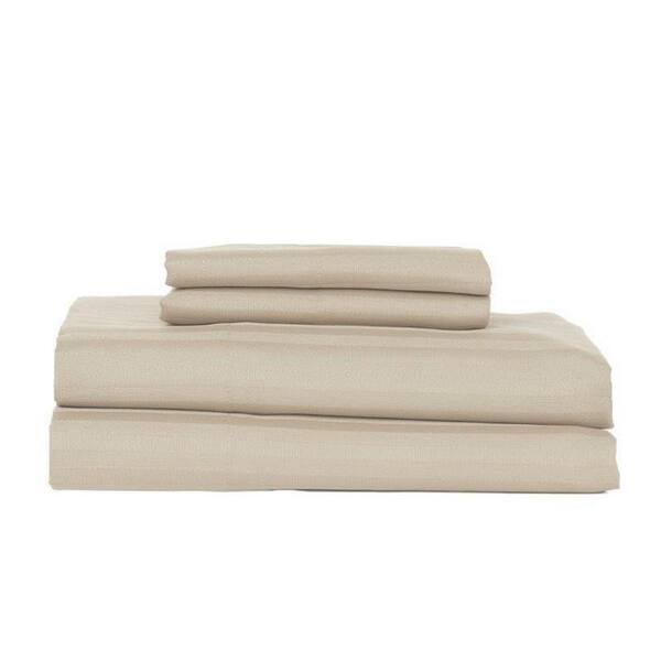 DEVONSHIRE COLLECTION OF NOTTINGHAM 4-Piece Ash Striped 400 Thread Count Cotton Queen Sheet Set