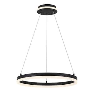 Recovery 32-Watt Coal Integrated LED Pendant with White Etched Acrylic Shade
