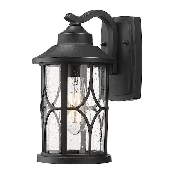 JAZAVA 1-Light Black Aluminum Hardwired Waterproof Outdoor Lighting Fixture Wall Lantern Scone with No Bulbs Included