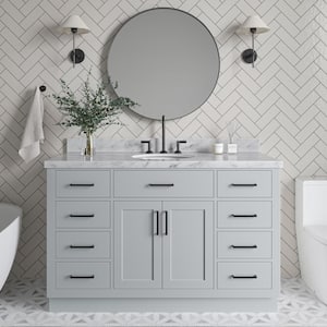 Hepburn 55 in. W x 22 in. D x 36 in. H Bath Vanity in Grey with Carrara Marble Vanity Top in White with White Basin