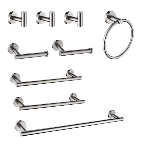 9-Piece Bath Hardware Set with Mounting Hardware in Brushed Nickel
