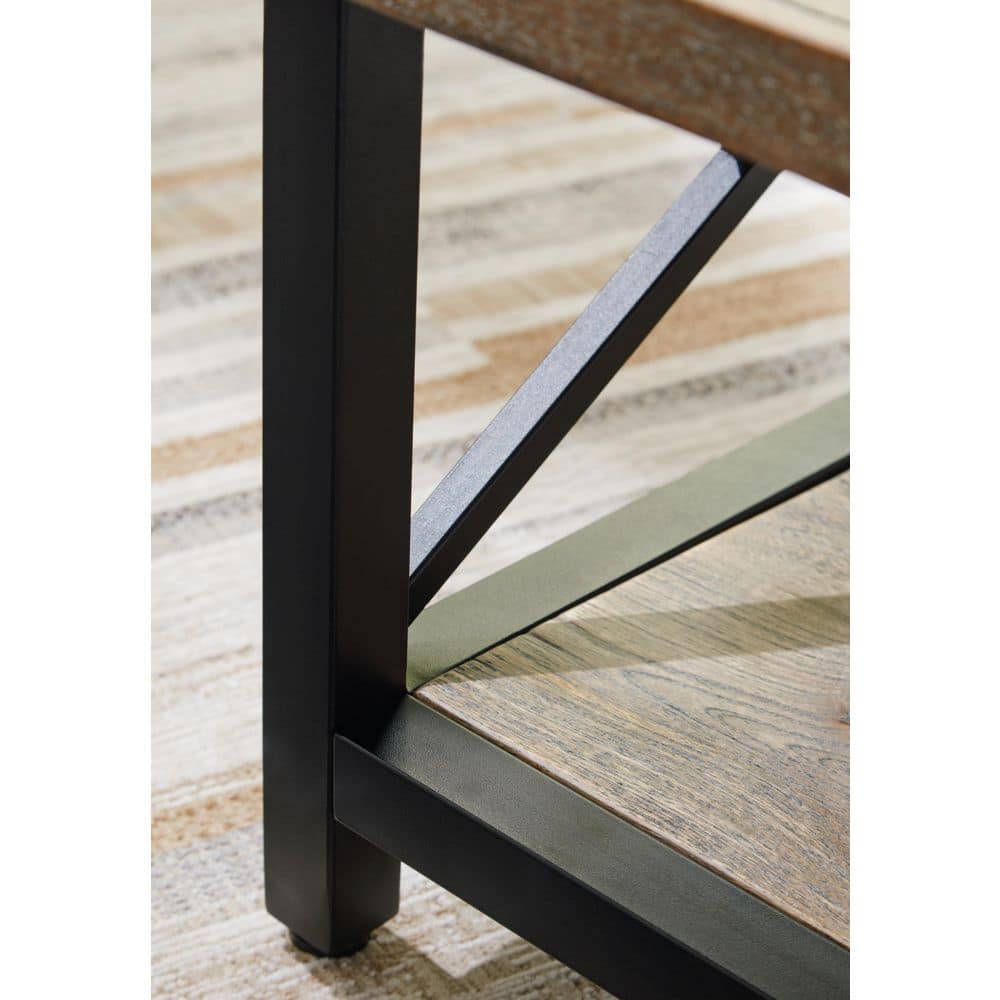 Transitional Rectangular Wood and Metal Coffee Table, Black/Brown