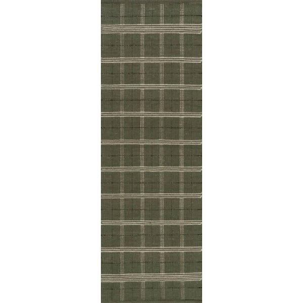 Nate Berkus x Rugs Downing Plaid Wool Cozy Green 3 ft. x 8 ft. Indoor Runner Rug