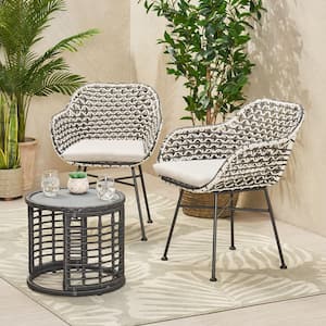 Gulley Black 3-Piece Faux Rattan Patio Conversation Seating Set with Beige Cushions