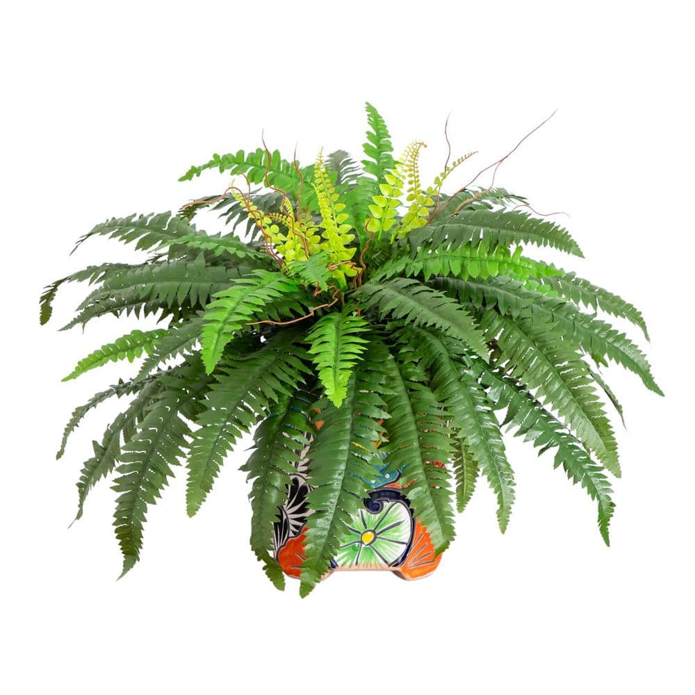 19 in. Artificial Boston Fern in Handmade Mexican Talavera Ceramic Planter price history on PriceWatchPro