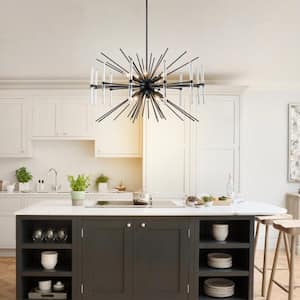 10-Light Matte Black Modern/Contemporary Sputnik Glass Rods Chandelier for Living Room, Reception, Dinning Room