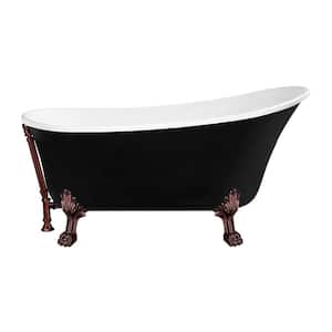 59 in. Acrylic Clawfoot Non-Whirlpool Bathtub in Glossy Black,Matte Oil Rubbed Bronze Clawfeet And Drain