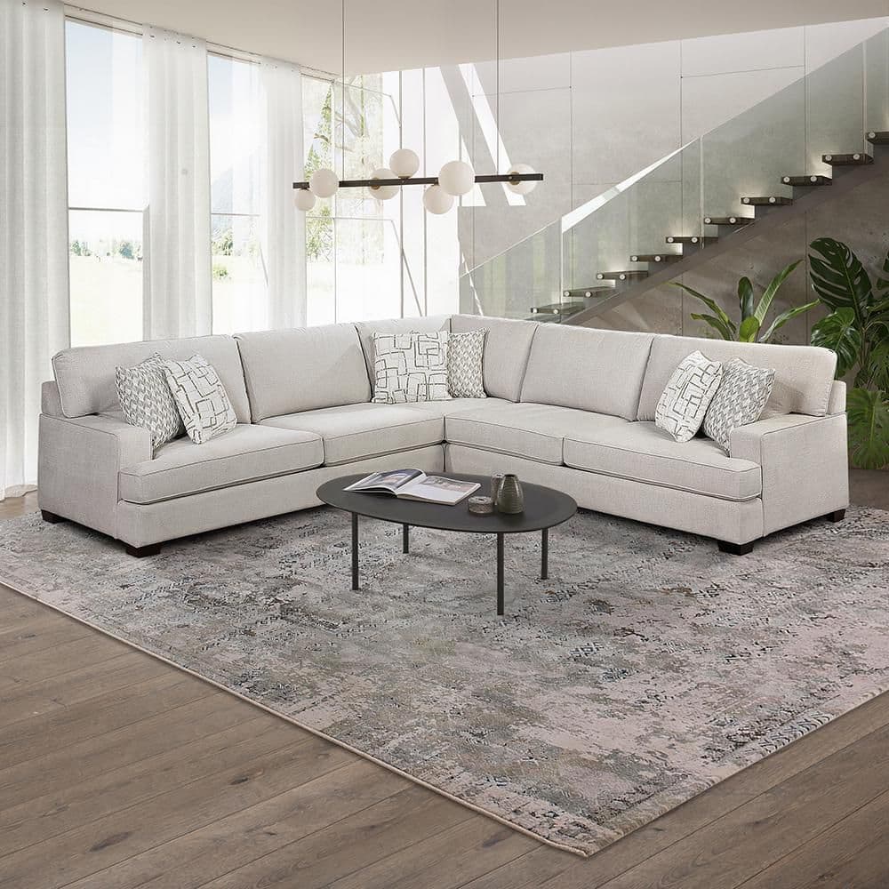 Chateau 131 in. Square Arm Chenille 3-Piece Sectional Sofa in Beige price history on PriceWatchPro