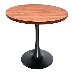 Bristol 36 in. Round Dining Table with MDF Wood Tabletop in Black Iron Pedestal Base 4-Seater, Cognac Brown